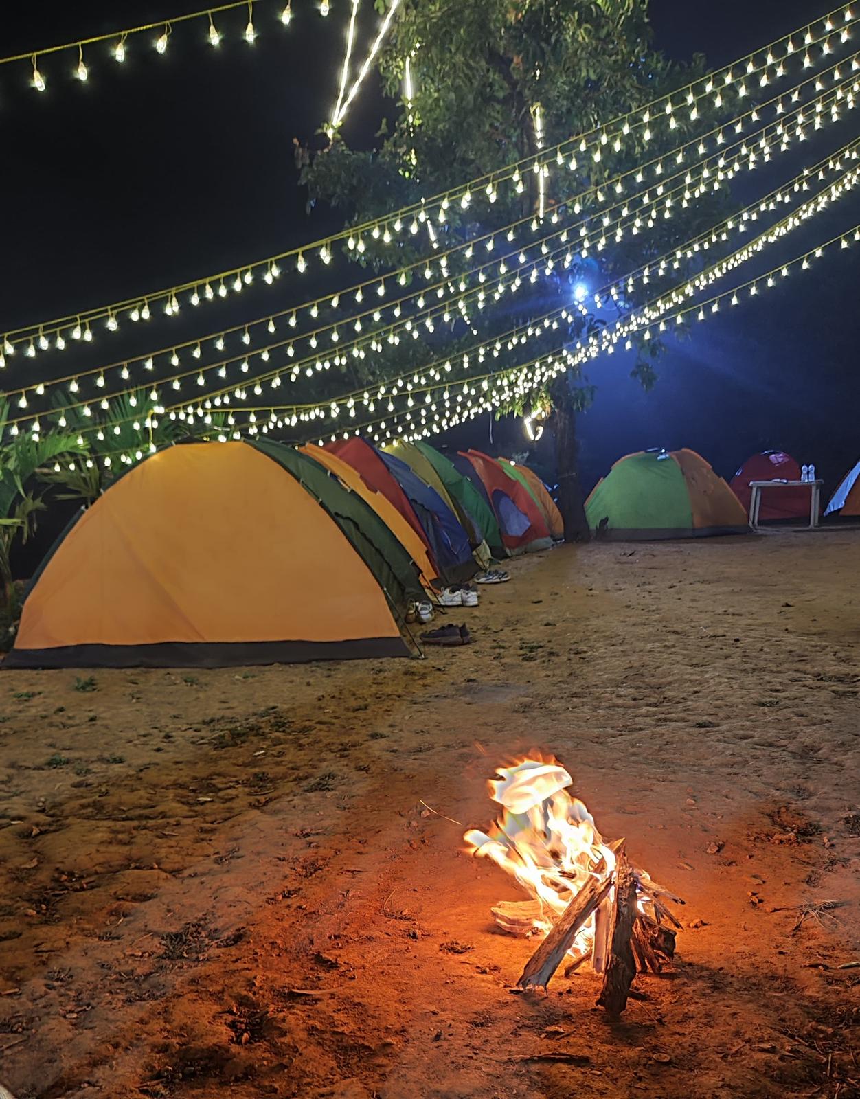 Bonfire night at the Vasota lakeside camp