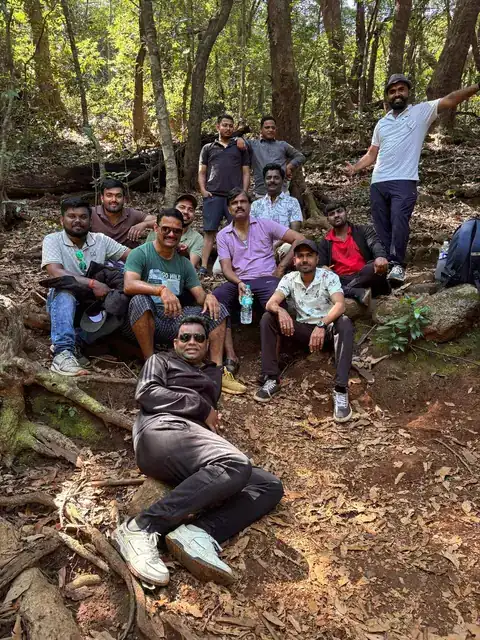 Trail halt — Pausing on the jungle path, Vasota Fort trek from Bamnoli