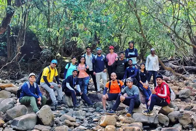 Ready to go — Geared up at the start, Vasota Fort trek from Bamnoli